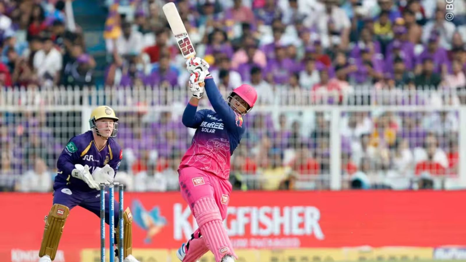WATCH: Vaibhav Sooryavanshi goes berserk, smashes huge six off Sunil Narine RR's young opener Vaibhav Sooryavanshi in this frame (X).
