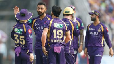 Saw them crying, which we didn’t even see after winning IPL 2024 title: Varun Chakaravarthy after KKR's win over RR KKR's Varun Chakaravarthy (2nd from L) celebrates with his teammates in this frame. (X)