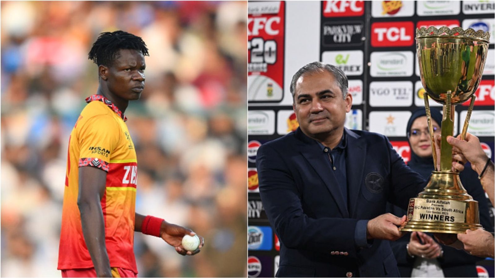 PCB admits no contract was signed with Muzarabani but refuses to lift 2-year PSL ban Zimbabwe pacer Blessing Muzarabani in action; PCB chief Mohsin Naqvi.