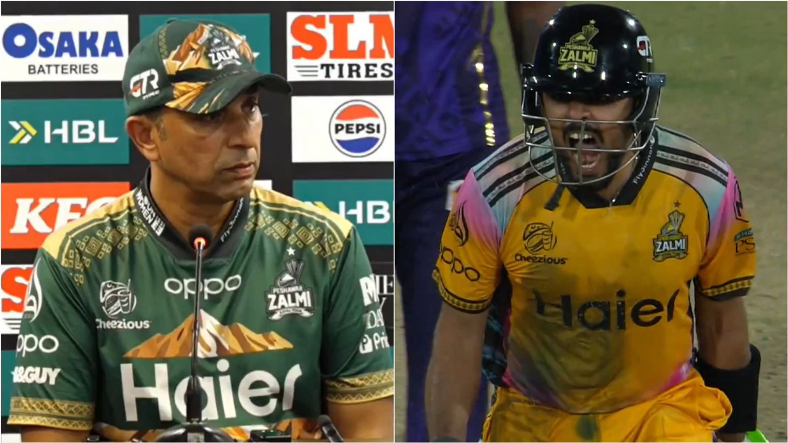 Peshawar Zalmi coach blasts Pakistan team management for demanding Babar Azam to perform at no.4 after opener's 12th T20 century Peshawar Zalmi coach Azhar Mahmood during a post-match press conference; Babar Azam celebrates his third PSL century.