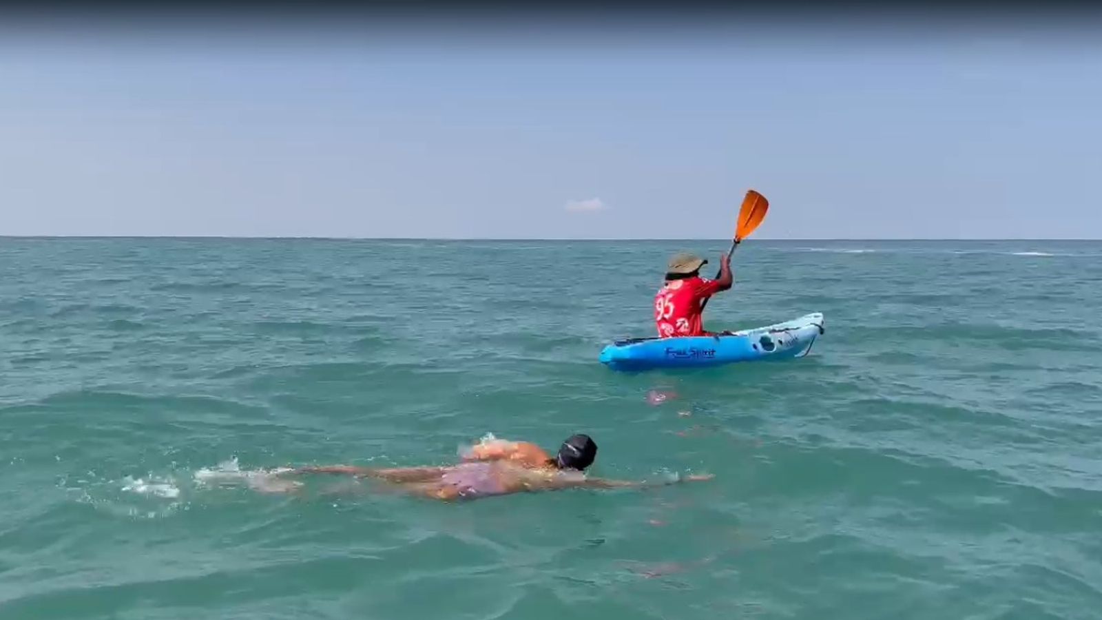 Delhi University student scripts history after setting 18-hour swim record across Palk Strait Kamya Bhardwaj in this frame (screengrab).