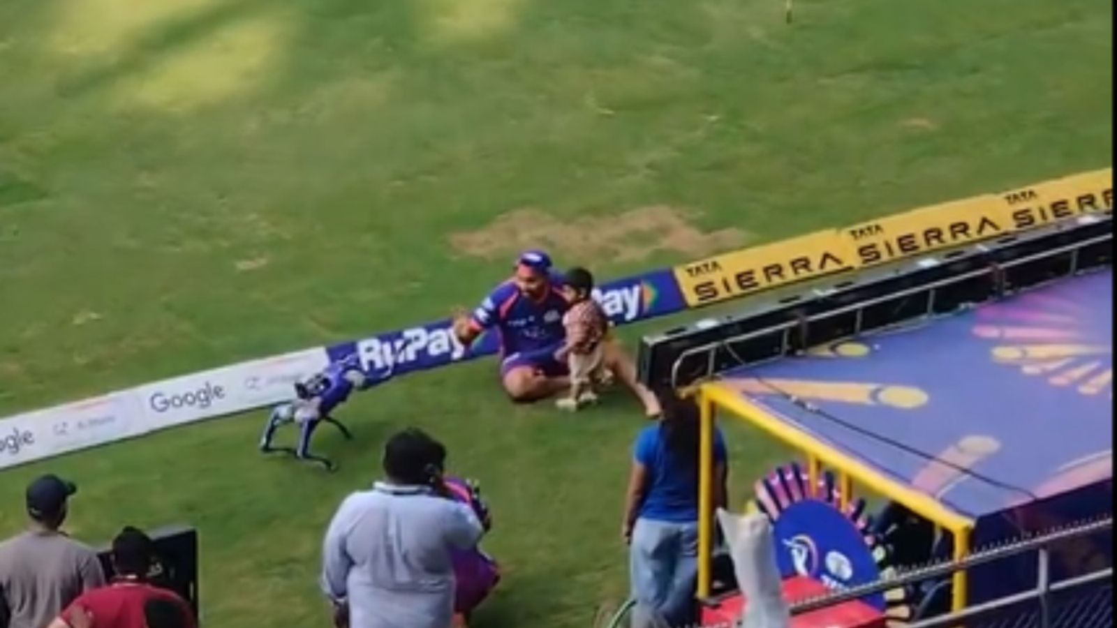 WATCH: Ahead of clash against CSK, Rohit Sharma shares heartwarming moment with son Ahaan Rohit Sharma with his son in this frame. (X)