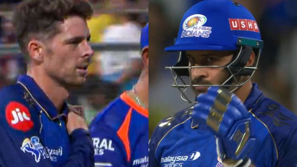 MI's Mitchell Santner (L) and Shardul Thakur in frame. (Screenshot)