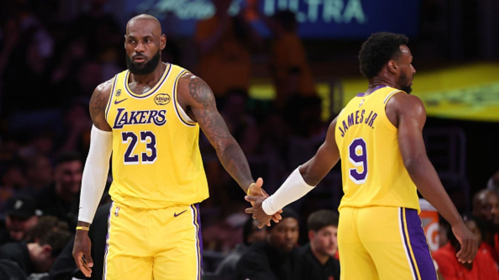 LeBron James and son Bronny make NBA history in emotional Lakers Playoff moment vs Rockets LeBron James, Bronny James in the frame (Image via Getty)