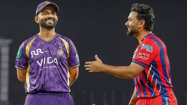 KKR skipper Ajinkya Rahane (L) and LSG captain Rishabh Pant in frame. (X)