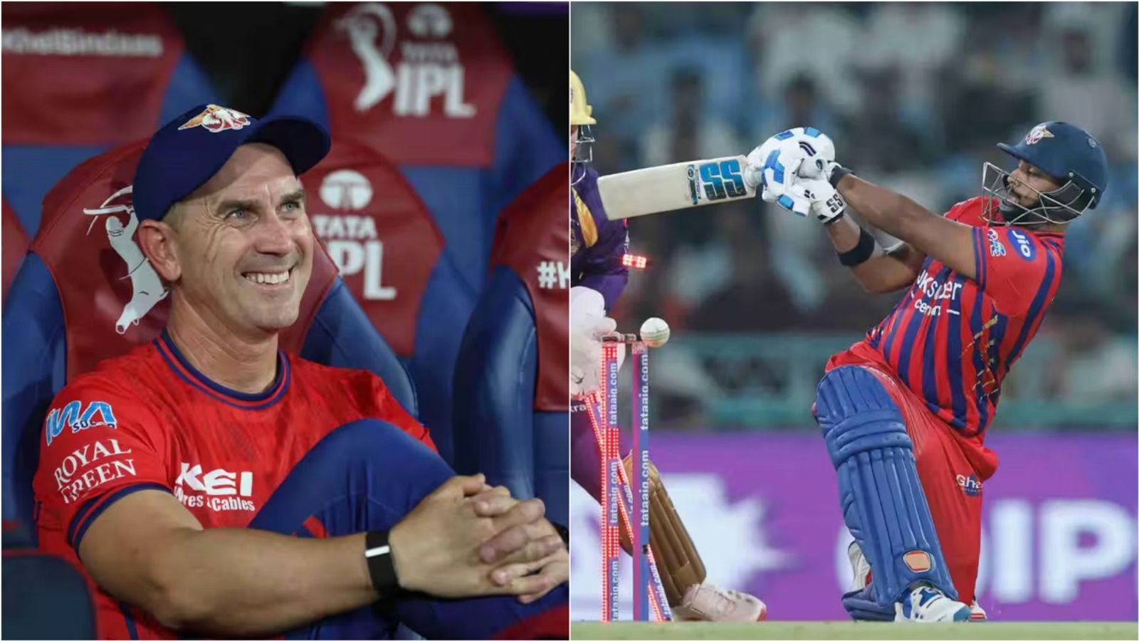 Why Pooran was sent to bat in super over despite poor record? LSG head coach says 'No one plays Sunil Narine better than Nicky' LSG head coach Justin Langer sitting in the dugout; Nicholas Pooran gets bowled by KKR's Sunil Narine in super over during IPL 2026 clash on April 27. (Source: BCCI)