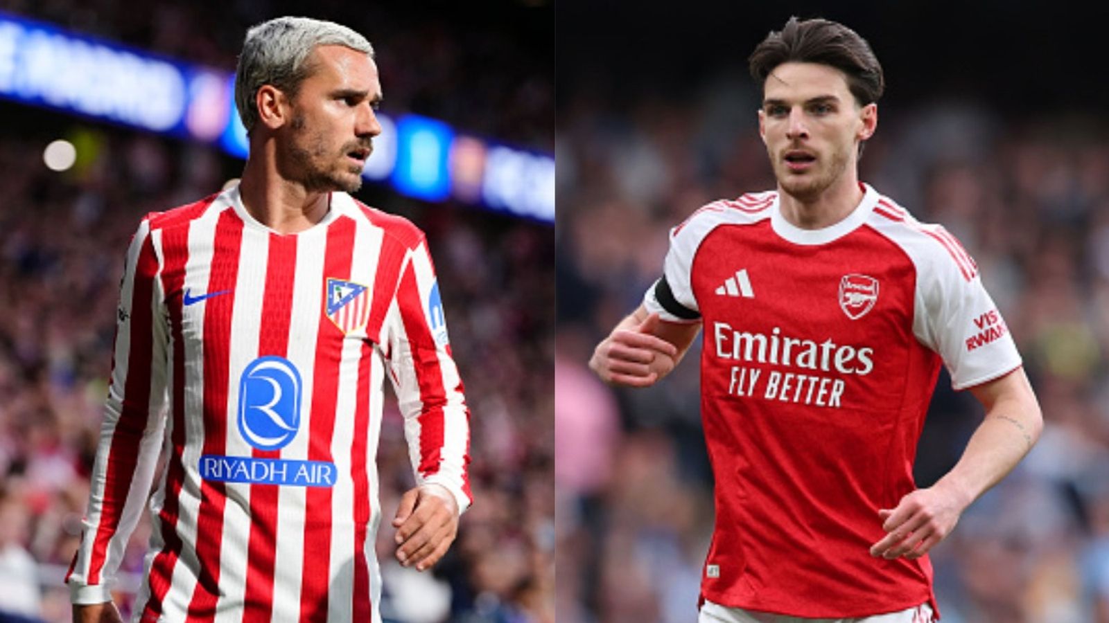 Atletico Madrid vs Arsenal Champions League semifinal schedule: Date, time, live stream (UK, USA, India) & more Antoine Griezmann, Declan Rice in the frame (Images via Getty)