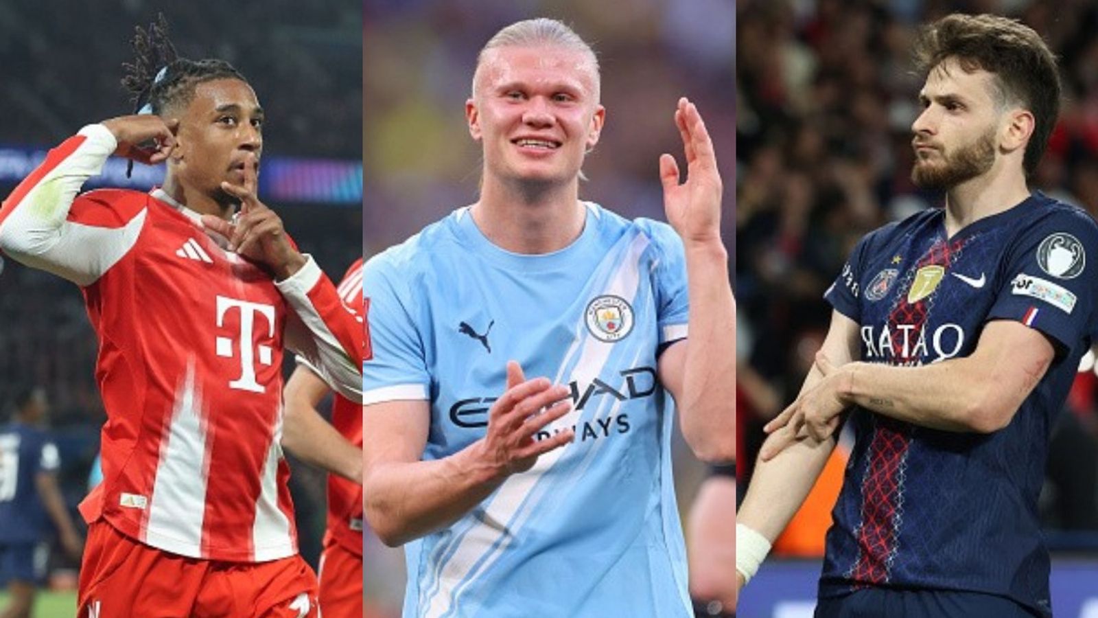 Man City’s Erling Haaland is all praise for PSG vs Bayern Munich nine-goal UCL thriller Michael Olise, Erling Haaland, Khvicha Kvaratskhelia in the frame (Images via Getty)