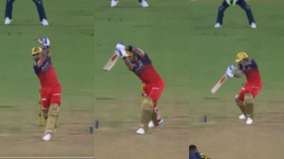 4,4,4,4,4: Virat Kohli lights up Ahmedabad with 5 back-to-back fours off Rabada's over, Watch video RCB's superstar batter Virat Kohli in frame. (Screenshot)