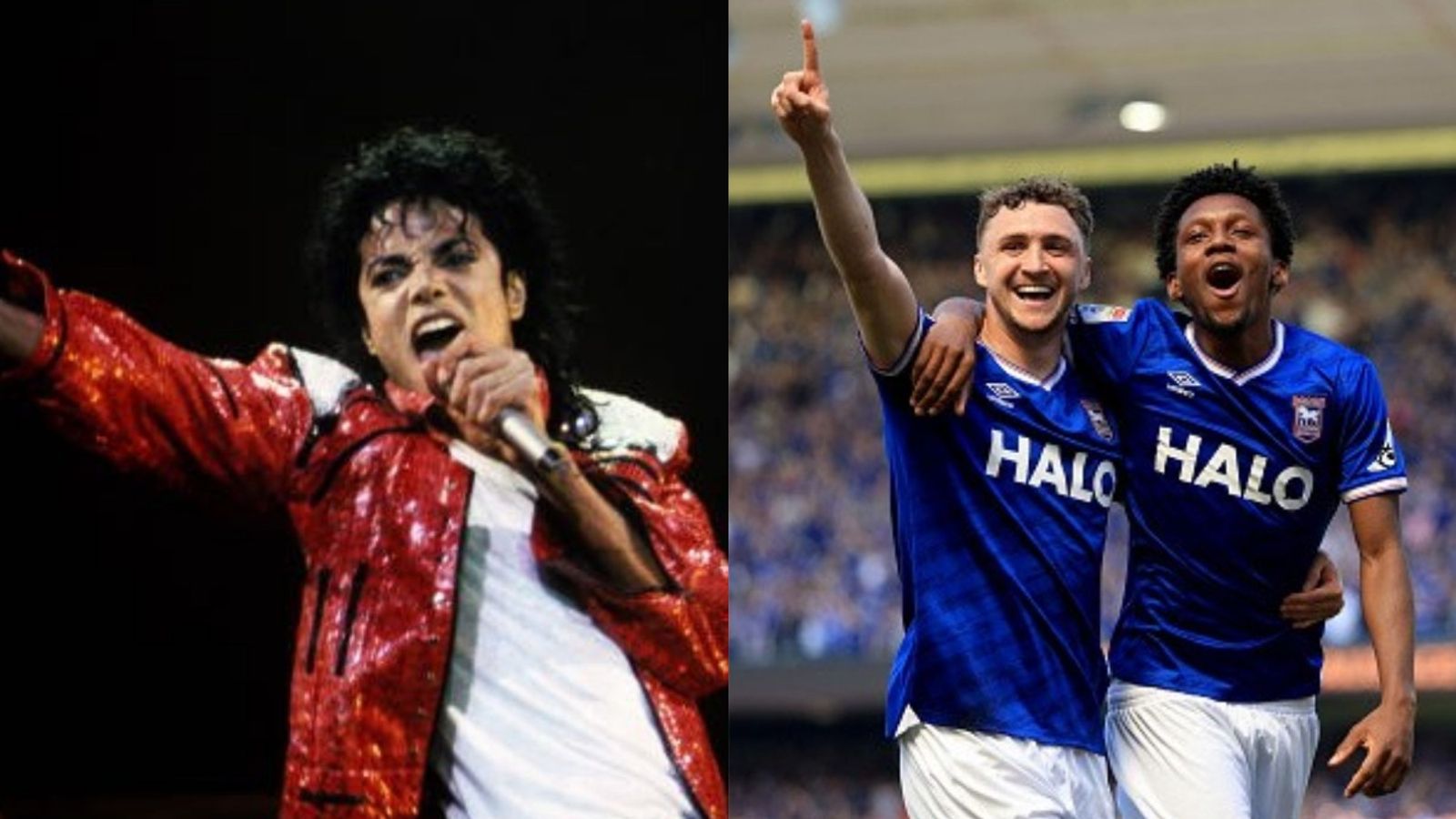 Watch: Ipswich Town celebrates Premier League return with famous Michael Jackson song in dressing room Ipswich Town players, Michael Jackson in the frame (Images via Getty)