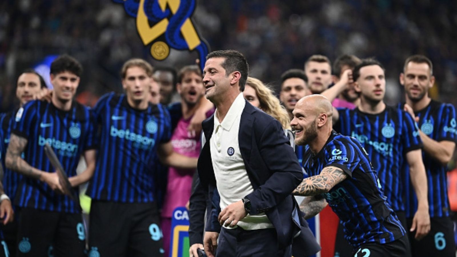 Inter Milan lifts 21st Serie A title under first-year coach Cristian Chivu with three games to go Inter Milan team in the frame (Image via Getty)