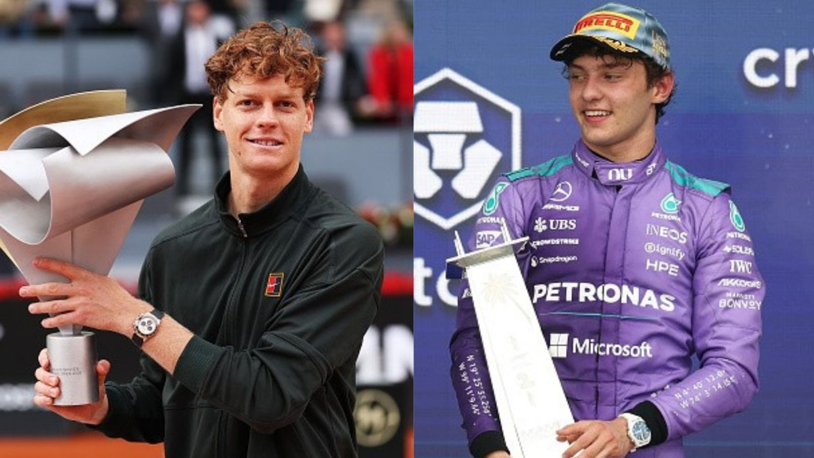 Italian stars Sinner & Antonelli keep winning on the EXACT Same Days! What are the Odds? Jannik Sinner, Kimi Antonelli in the frame (Images via Getty)