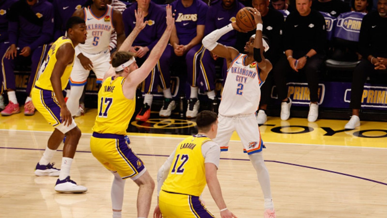 Lakers vs Thunder NBA Playoffs Game 1 schedule: Date, time, live stream, and more Lakers vs Thunder in the frame (Image via Getty)