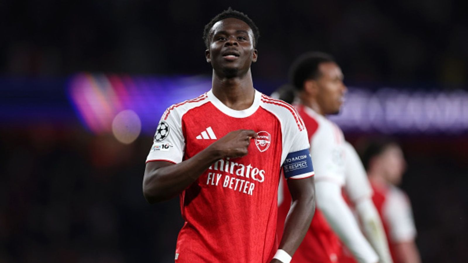 Watch: Arsenal star Bukayo Saka seemingly mocks Atlético Madrid after eliminating Simeone's team out of Champions League Bukayo Saka in the frame (Image via Getty)