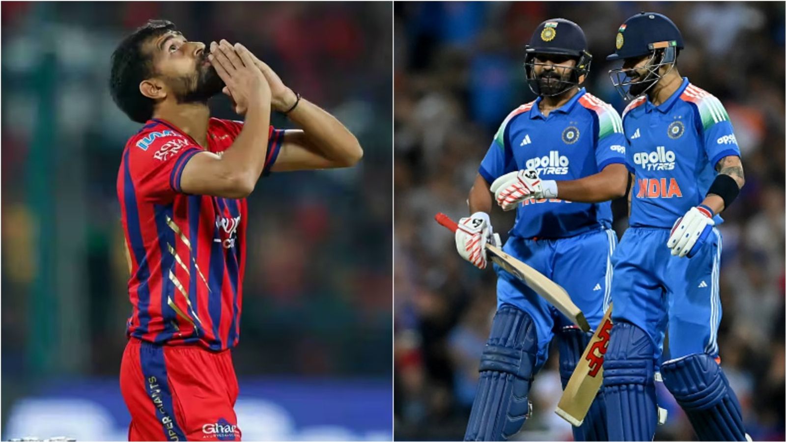 'Want to play with Virat and Rohit bhaiya at 2027 World Cup': LSG pacer Prince Yadav's big dream LSG's Prince Yadav celebrates a wicket during IPL 2026;, Rohit Sharma and Virat Kohli in action.