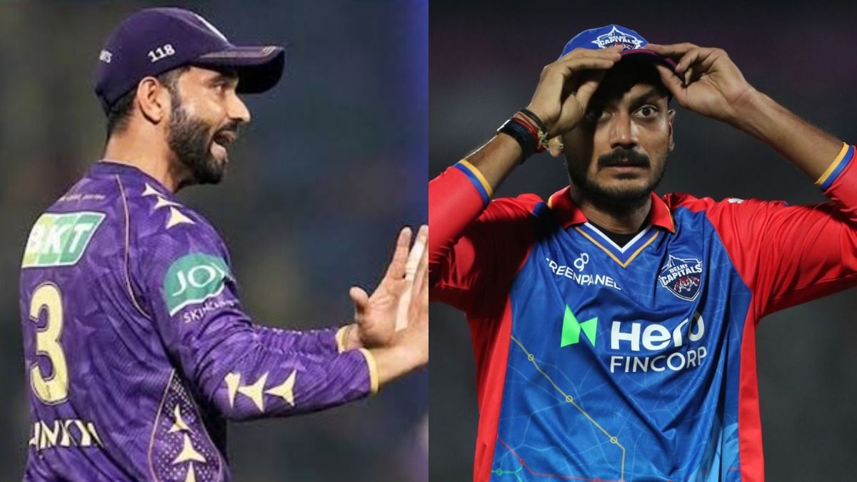 KKR captain Ajinkya Rahane (L) and DC skipper Axar Patel in frame. (Screenshot)