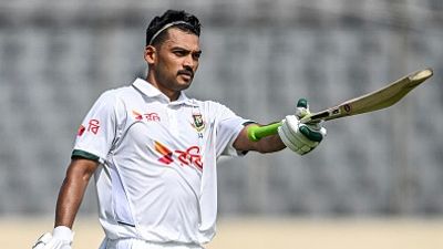 Najmul Hossain cracks historic ton in 1st Test vs Pakistan, becomes 1st Bangladesh captain player to bag this feat Bangladesh's captain Najmul Hossain Shanto in this frame. (Getty)