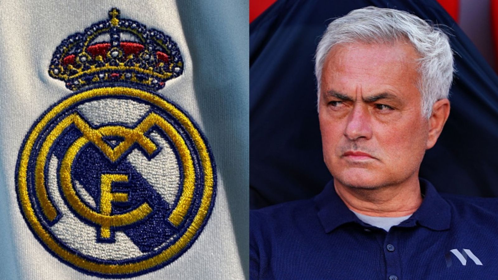 Latest on José Mourinho's interest in Real Madrid amid chaos Real Madrid logo, Jose Mourinho in the frame (Images via Getty)