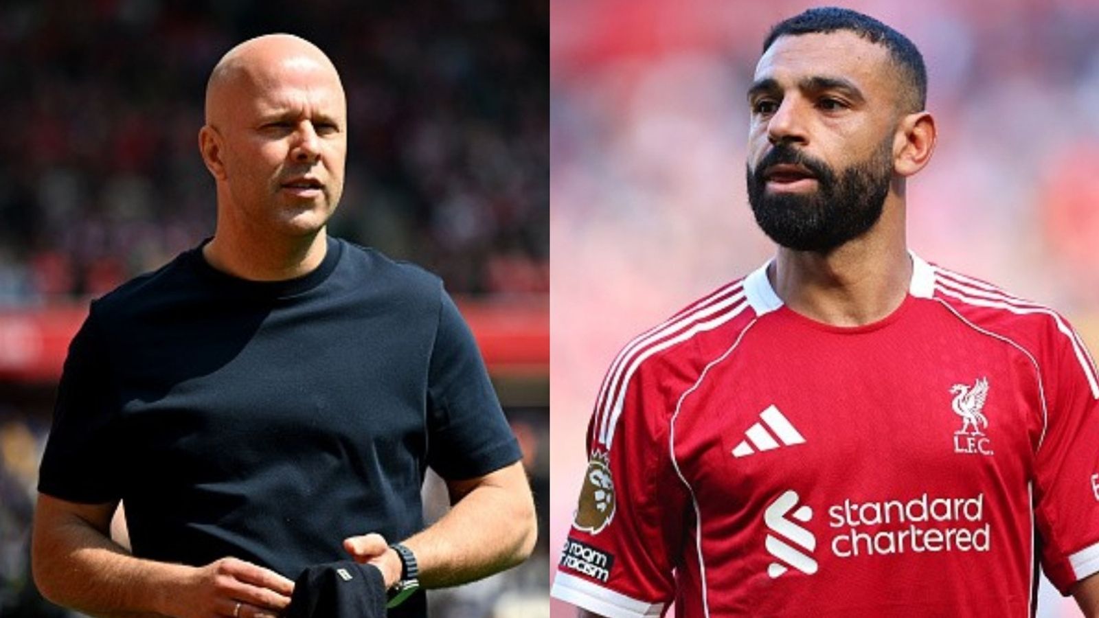 Liverpool boss Arne Slot claps back at Mo Salah about standards at club Arne Slot, Mo Salah in the frame (Images via Getty)
