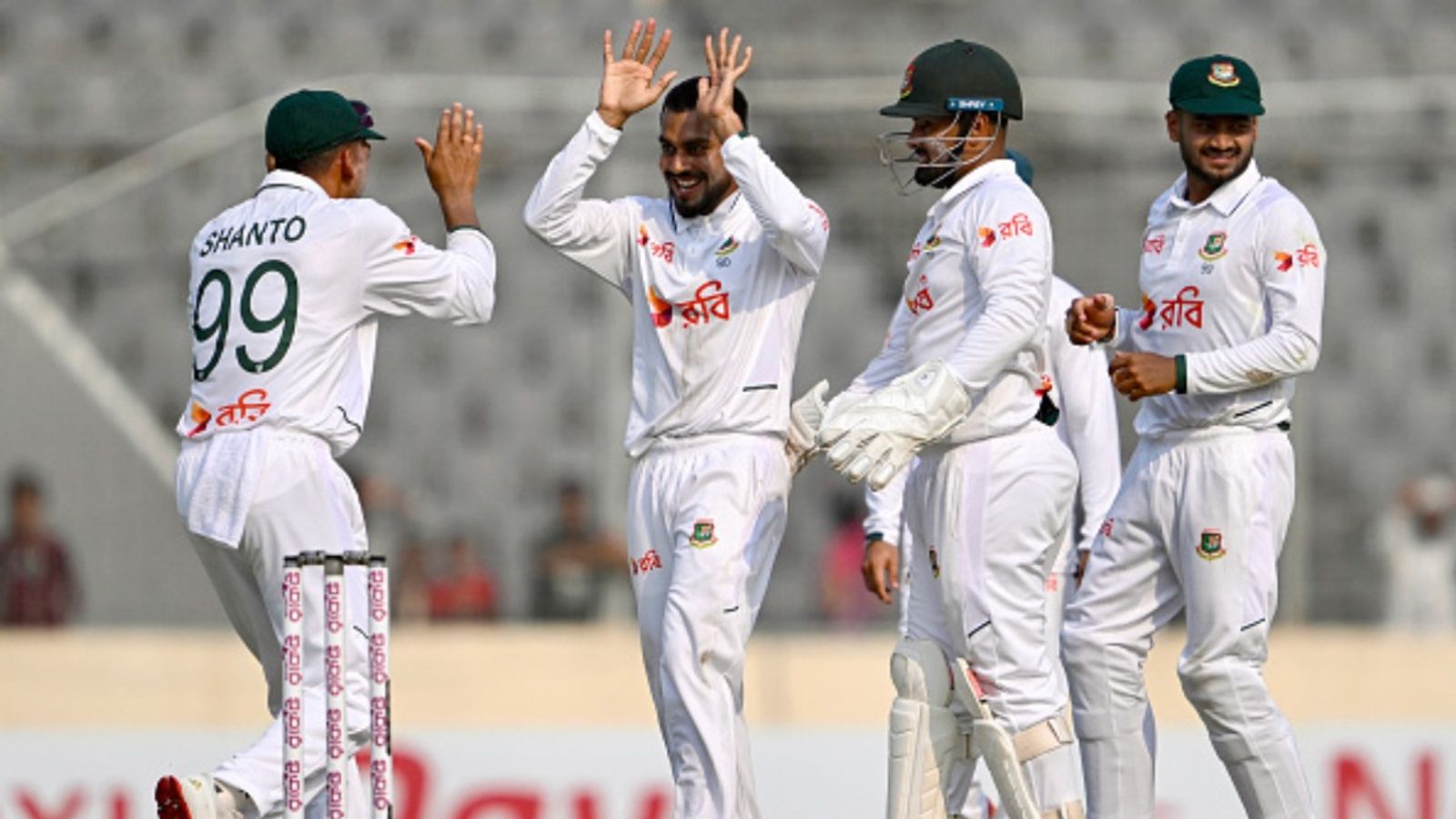 Najmul Hossain Shanto-Nahid Rana stars as Bangladesh seal historic win in first test against Pakistan Bangladesh Test players in this frame. (Getty)