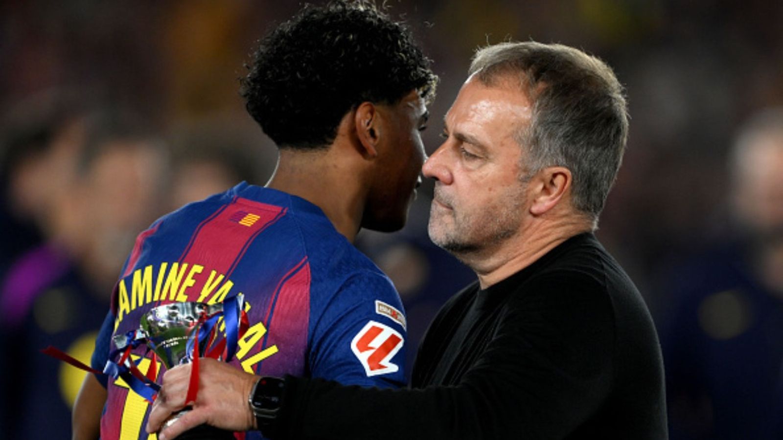 Barcelona boss Hansi Flick’s furious warning to Lamine Yamal after controversial Palestinian flag celebration Hansi Flick, Lamine Yamal in the frame (Image via Getty)