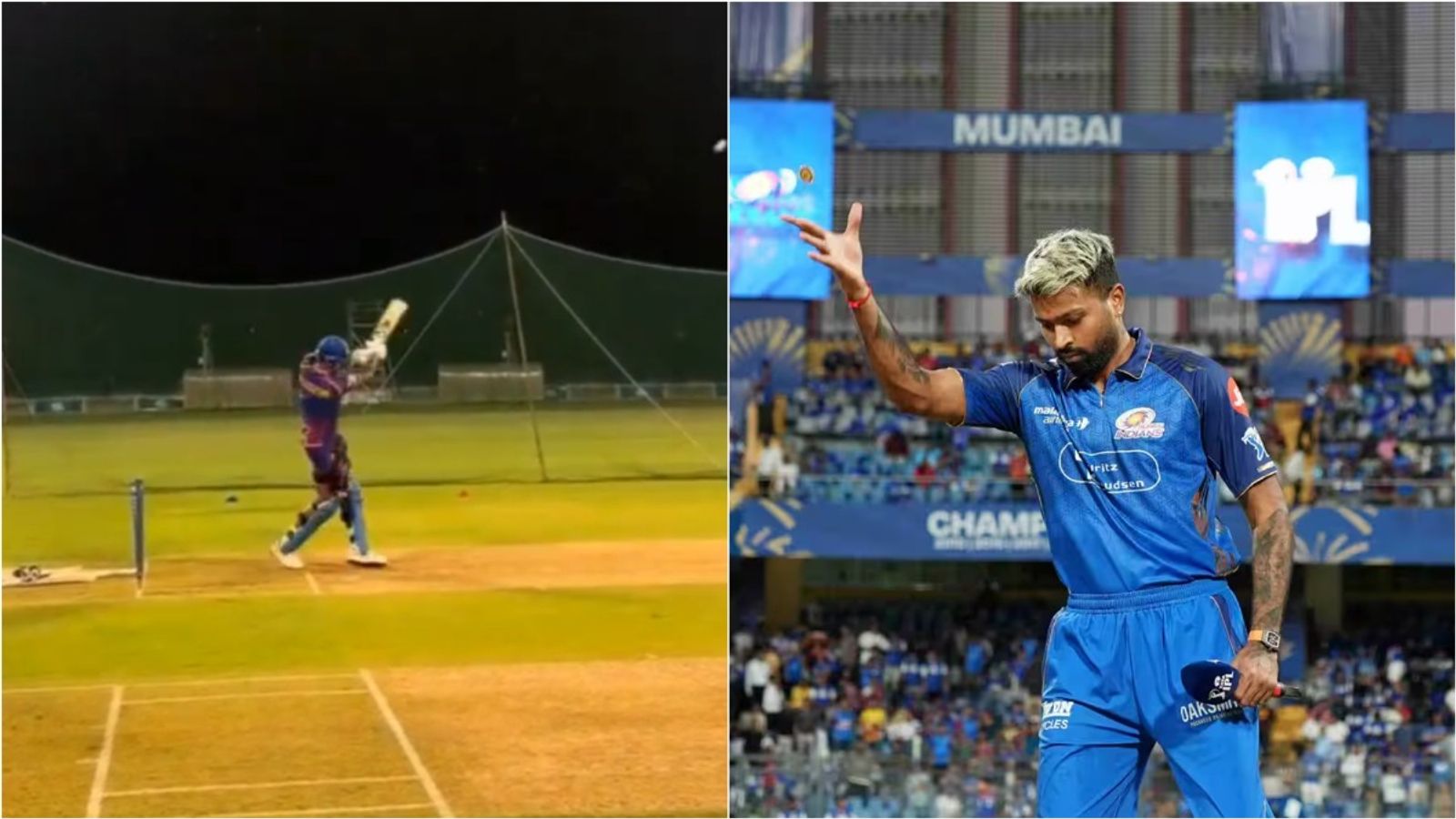 Amid MI's fitness issue statement, Hardik Pandya posts video of batting in nets ahead of PBKS clash Hardik Pandya plays a shot in the nets; MI skipper flips the coin.
