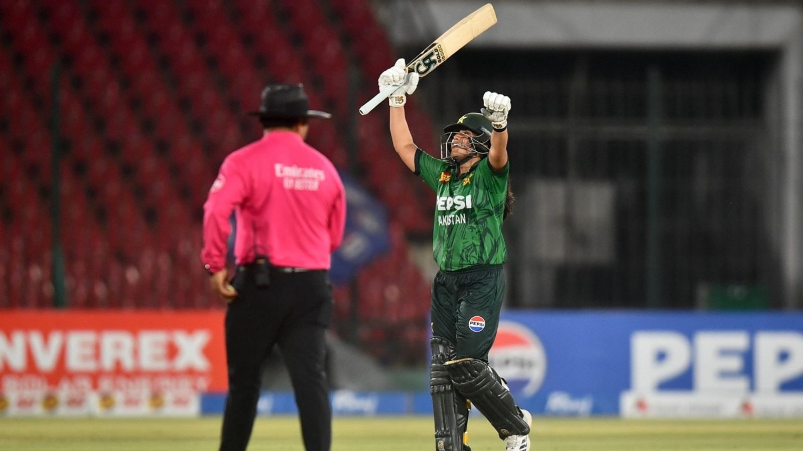 Pakistan’s 31-year-old slams 47-ball 102 in their highest-ever T20I total, send message with 153-run win vs Zimbabwe ahead of Women’s T20 World Cup 2026 Pakistan's Ayesha Zafar celebrates her maiden T20I century. (Source: X)