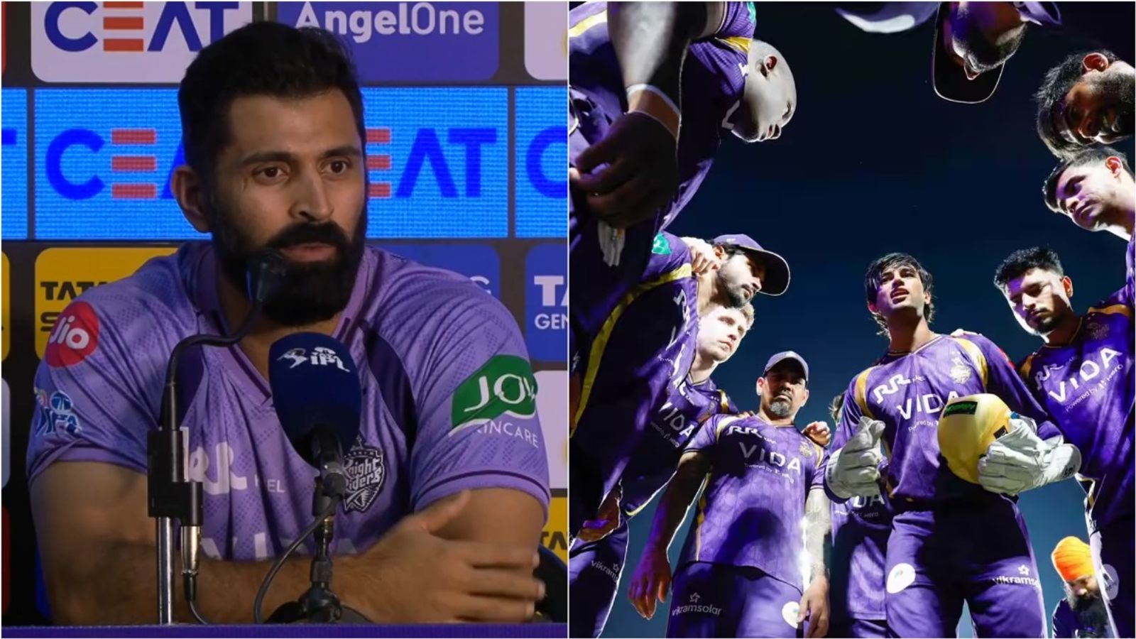 KKR head coach Abhishek Nayar reveals star player has a fracture, doubtful for remainder of IPL 2026 KKR head coach Abhishek Nayar speaks during the post-match press conference; KKR team in a huddle.
