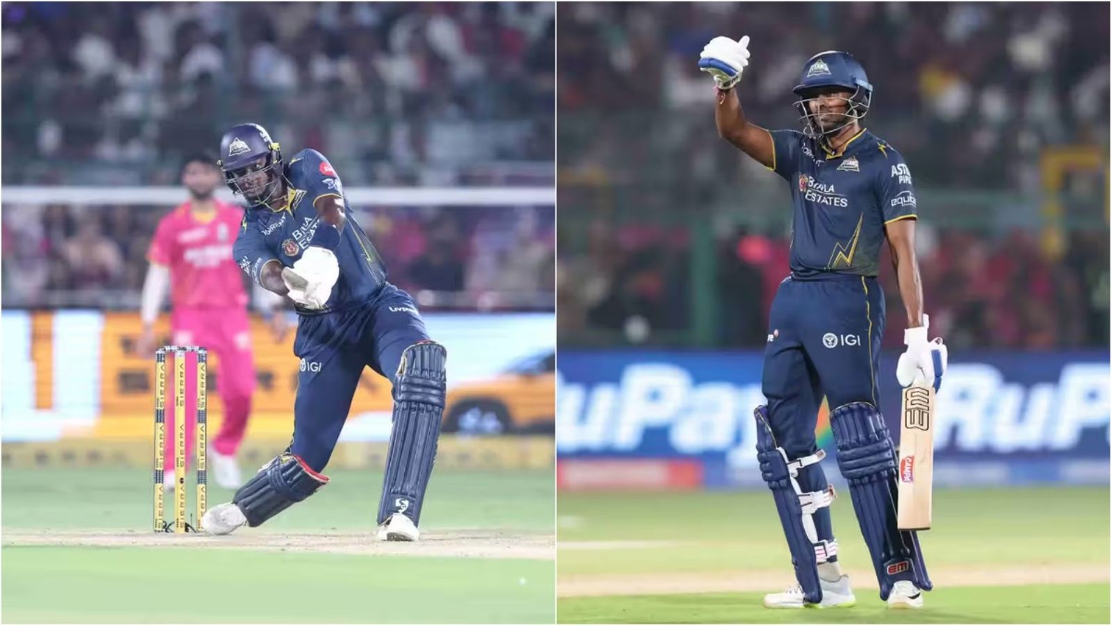 'No problems with Sudharsan's strike rate': Gujarat Titans coach explains why Jason Holder didn't bat in slog overs Gujarat Titans' Jason Holder plays a shot; Sai Sudharsan gestures during an IPL match. (Photo Credits: BCCI)