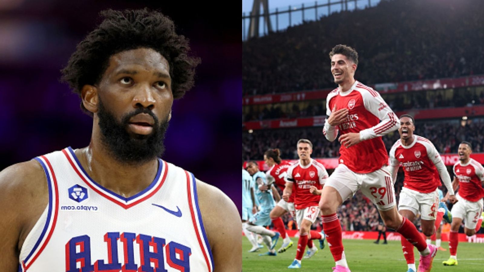 NBA star Joel Embiid declares Arsenal support as Mikel Arteta wins Premier League title Joel Embiid, Arsenal team in the frame (Images via Getty)