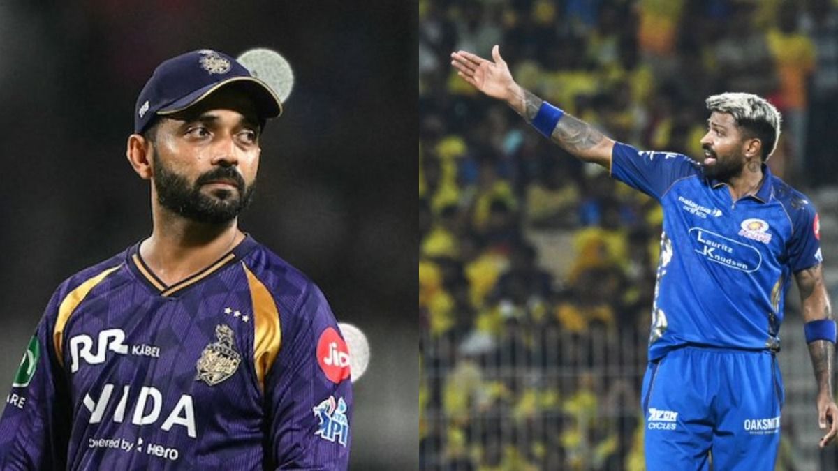 KKR captain Ajinkya Rahane (L) and MI skipper Hardik Pandya in frame. (X)