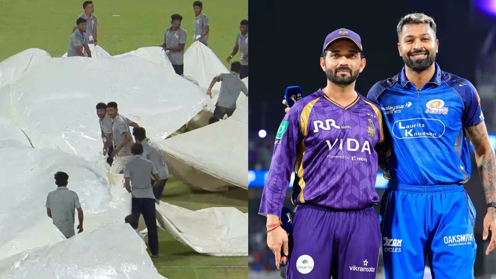 Revealed: Will KKR's playoff hopes end if their IPL 2026 clash against MI gets washed out? KKR's Ajinkya Rahane (L) and MI's Hardik Pandya in frame. (IPL)