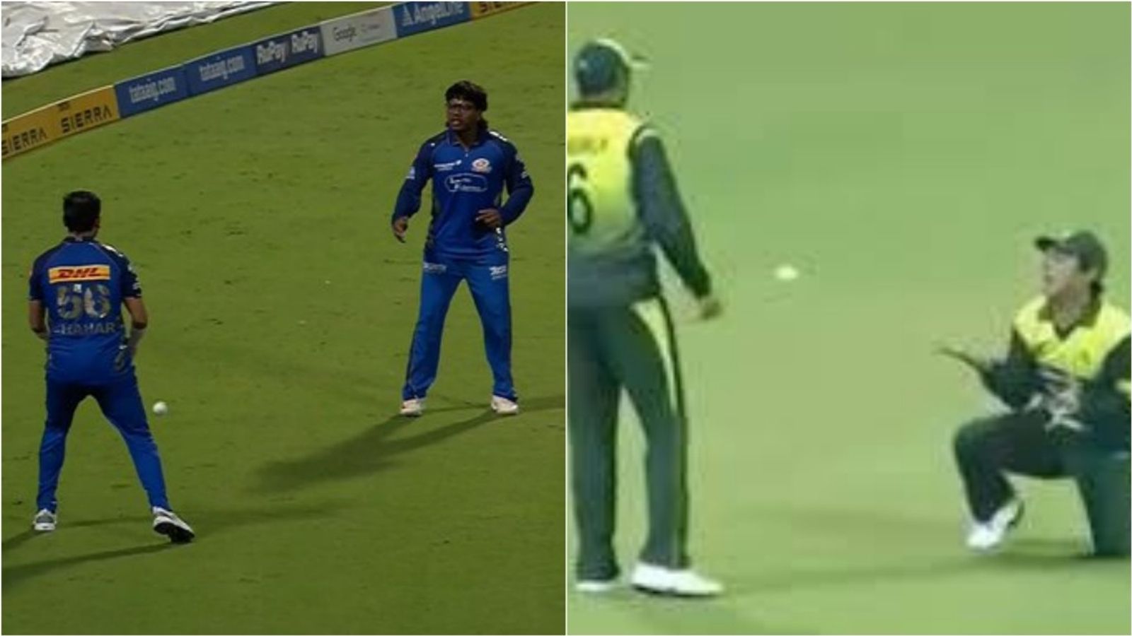 Chahar, Minz recreate Pakistan's Ajmal-Malik hilarious dropped catch meme to leave Hardik frustrated; watch video MI's Deepak Chahar, Robin Minz react after missed chance to catch out KKR's Rovman Powell in IPL 2026 match on May 20; Pakistan's Shoaib Malik and Saeed Ajmal argue after missing West Indies' Chris Gayle's catch.