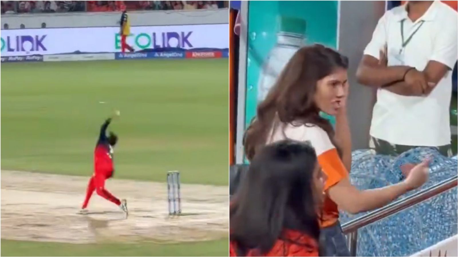 SRH owner Kavya Maran accuses RCB's Krunal Pandya of chucking; watch video RCB's Krunal Pandya bowls during IPL 2026 game vs SRH; SRH owner Kavya Maran gestures in the stands.