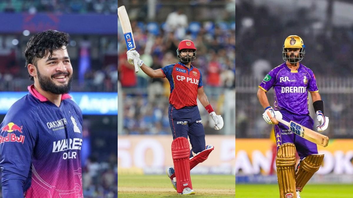 RR's Riyan Parag (L), PBKS' Shreyas Iyer (C) and KKR's Ajinkya Rahane in frame. (X)