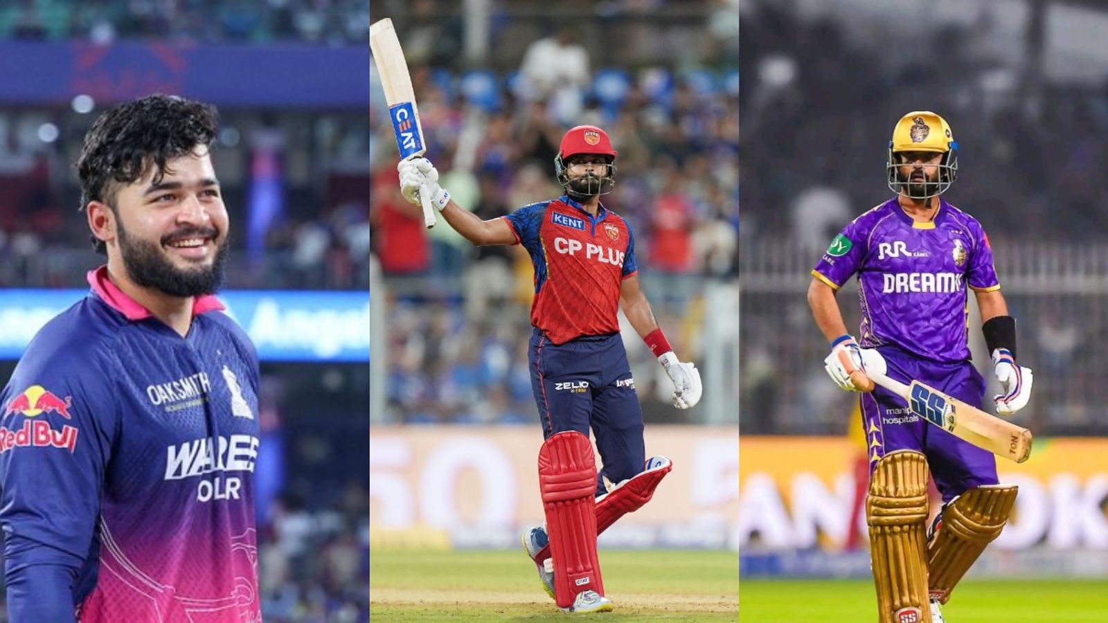 DECODED: Here's how PBKS, KKR, RR make it to playoffs after LSG's defeat eliminates DC RR's Riyan Parag (L), PBKS' Shreyas Iyer (C) and KKR's Ajinkya Rahane in frame. (X)