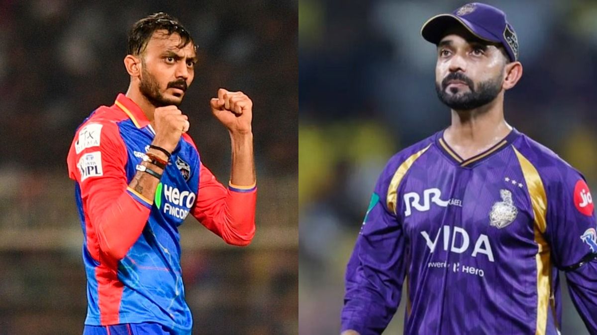 DC's Axar Patel (L) and KKR's Ajinkya Rahane in frame. (X)