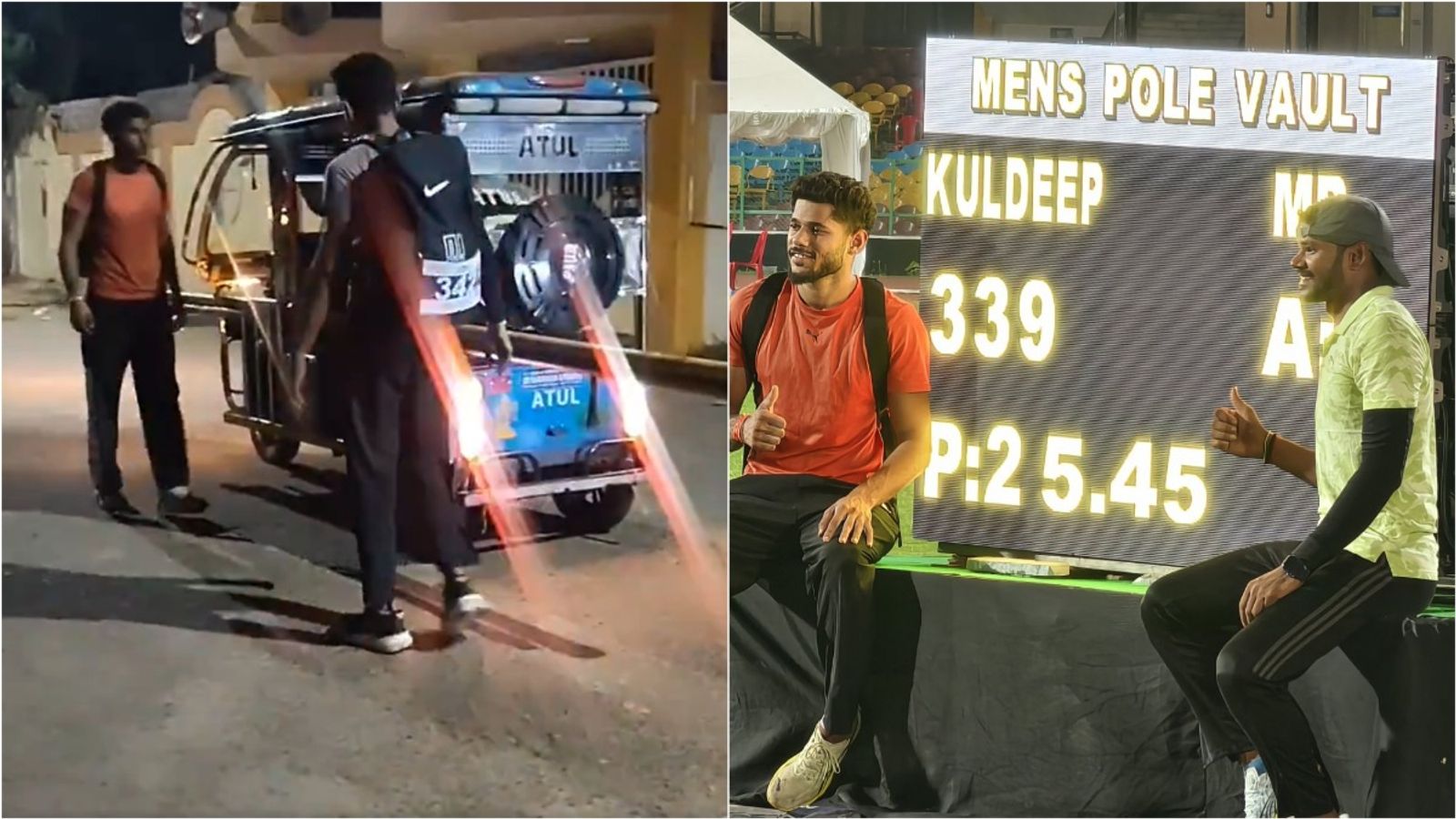 National record-breaking pole vaulters left struggling transporting poles via e-rickshaw, video raises questions on social media India's star pole vaulters Dev Kumar Meena and Kuldeep Kumar after breaking the national record, carry the poles on an e-rickshaw.
