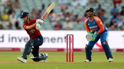 England squad bolstered by addition of two stars for T20I series against India ahead of World Cup 2026 England's Maia Bouchier (L) plays a shot while India's Richa Ghosh looks on in this frame. (Getty)