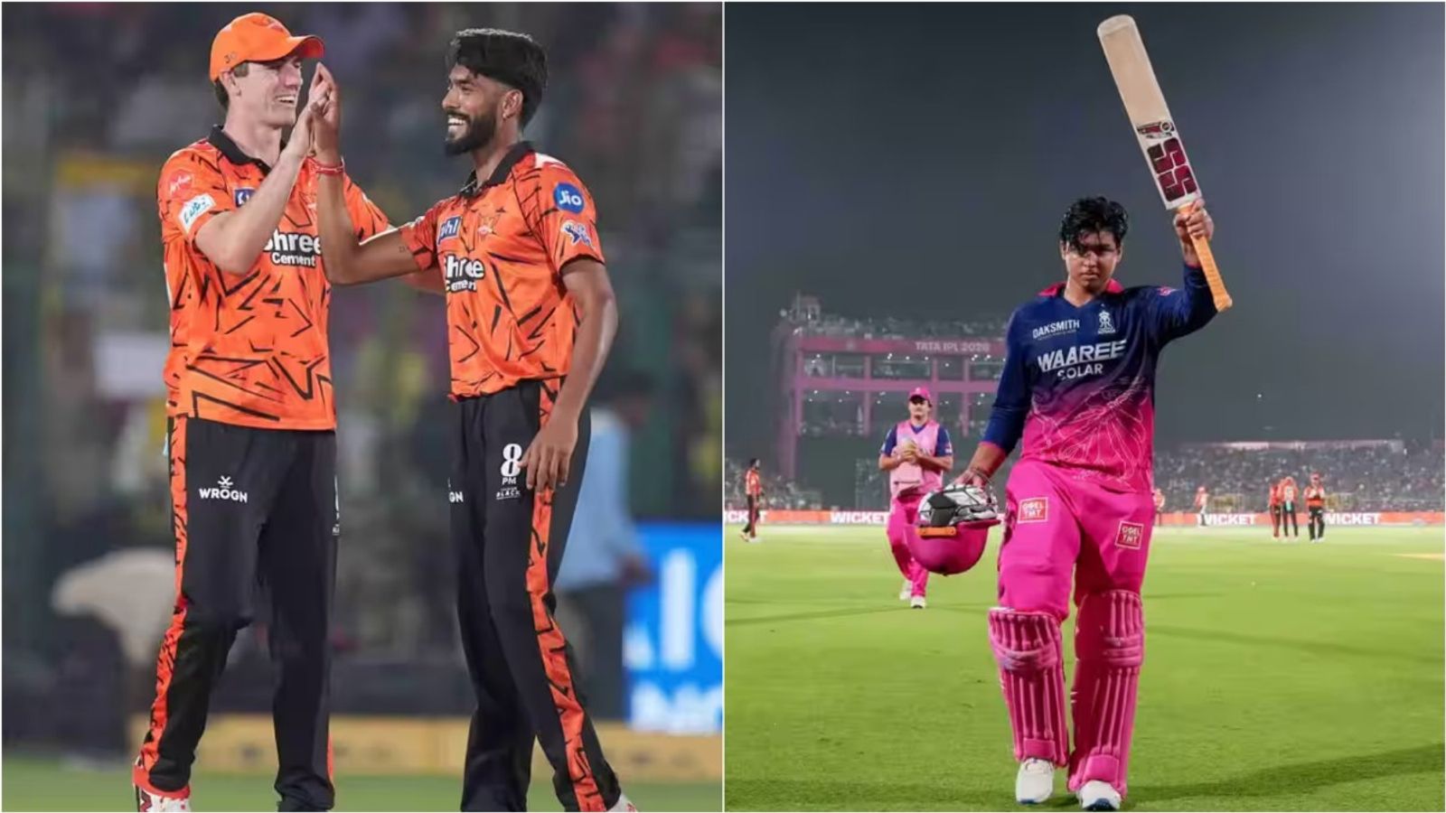 'You do spend a little bit longer working on a Plan B or C': Pat Cummins aims to keep Vaibhav Sooryavanshi quiet in IPL 2026 Eliminator SRH's Pat Cummins and Praful Hinge celebrate a wicket; RR's Vaibhav Sooryavanshi returns to dugout after a century in IPL 2026 game. (Photo Credit: BCCI)