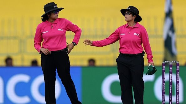 Umpires Gayathri Venugopalan and Vrinda Rathi (R) in this frame. (Getty)