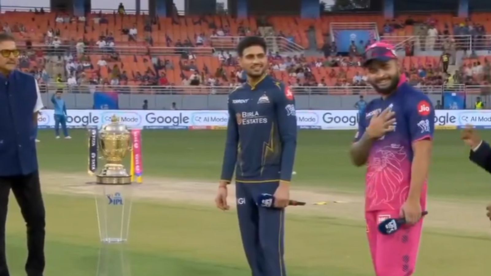 Watch: Confusion erupts during IPL 2026 Qualifier 2 toss as coin flips twice before GT vs RR clash Shubman Gill and Riyan Parag in this frame. (Screengrab)