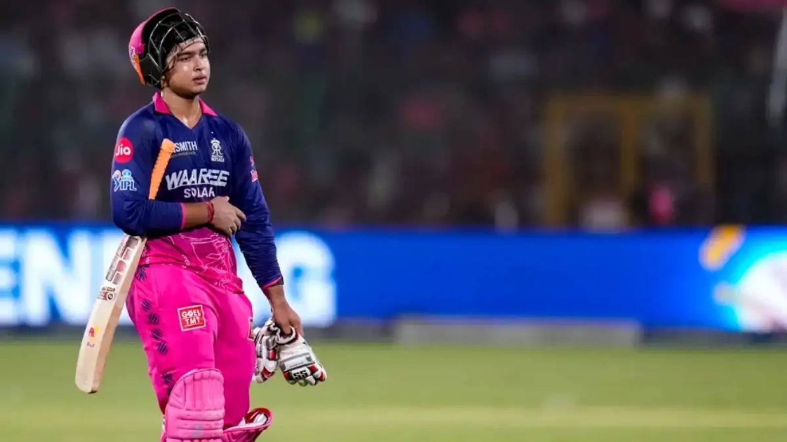 Watch: Angry Sooryavanshi throws his gloves in frustration after missing yet another ton during GT vs RR Qualifier 2 clash RR's Vaibhav Sooryavanshi in this frame. (X)