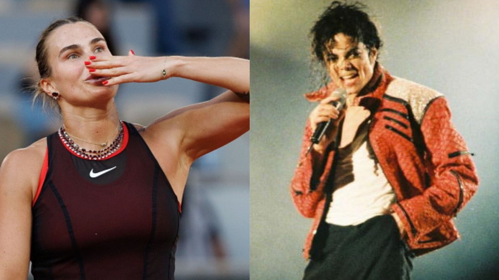 Watch: No. 1 tennis star Aryna Sabalenka dances to Michael Jackson's thriller as battle heats up vs Djokovic at Roland Garros Aryna Sabalenka, Michael Jackson in the frame (Images via Getty)
