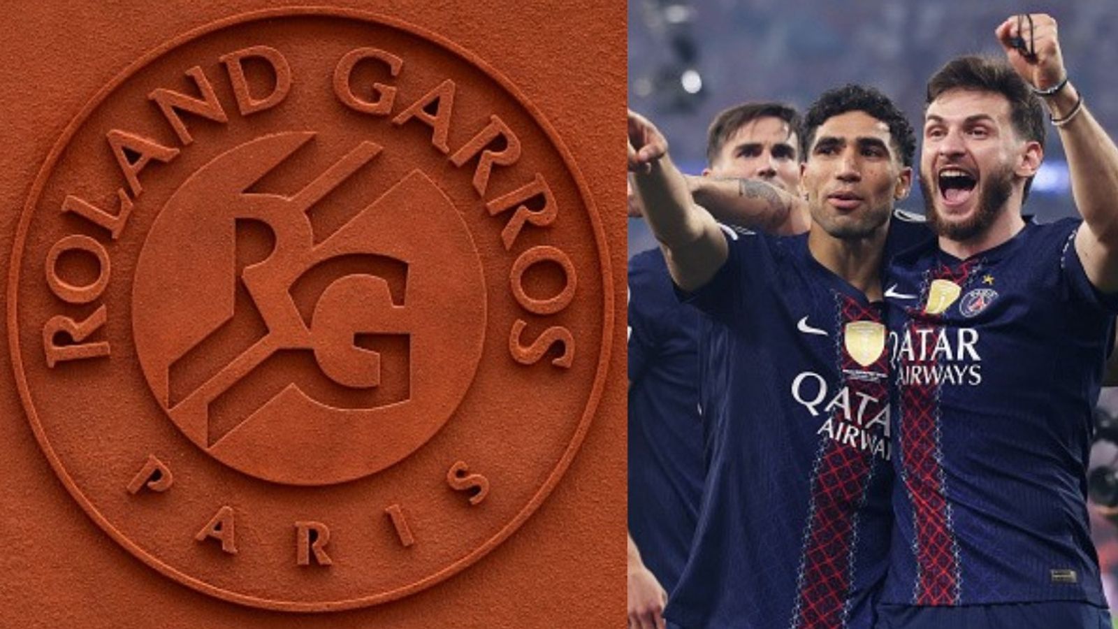 Watch: French Open crowd erupts during match as PSG wins Champions League title beating Arsenal Roland Garros image, PSG players in the frame (Images via Getty)