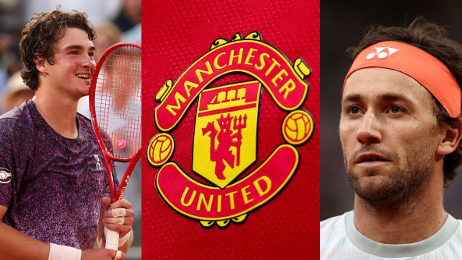 Watch: Man United star spotted enjoying French Open as Joao Fonseca beats Casper Ruud to reach Roland Garros quarterfinals Joao Fonseca, Man United logo, Casper Ruud in the frame (Images via Getty)