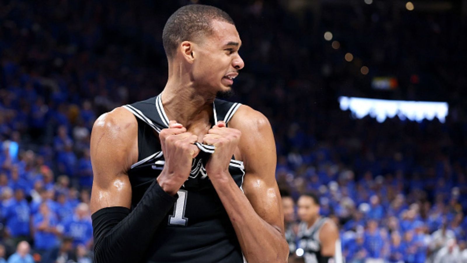 Watch: Victor Wembanyama in tears as Spurs stun Thunder in Game 7 to reach NBA Finals Victor Wembanyama in thr frame (Image via Getty)