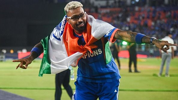 India's Hardik Pandya dances as India