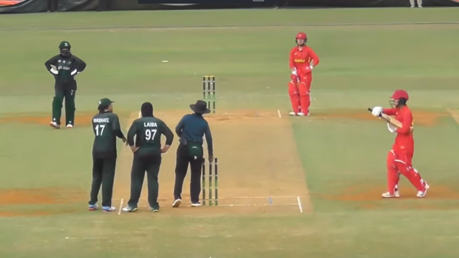 China robbed of victory in run chase of 26 as rain interrupts at 24/2, Saudi Arabia escape defeat in bizarre encounter The umpire takes off the bails as China, Saudi Arabia players head off the field due to rain.
