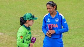 India's captain Harmanpreet Kaur (R) and her Pakistani counterpart Fatima Sana in this frame. (Getty) India's captain Harmanpreet Kaur (R) and her Pakistani counterpart Fatima Sana in this frame. (Getty)